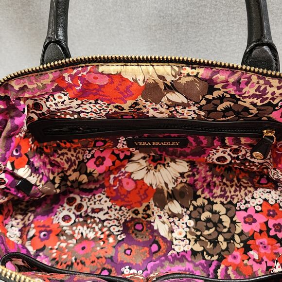 VERA BRADLEY Concealed Carry Black Quilted Floral Lined Shoulder Handbag Purse - Picture 6 of 11